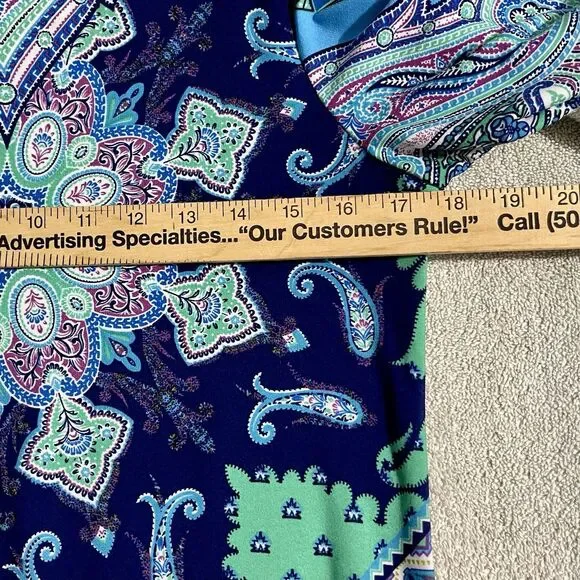 Vibrant Bohemian Mandala Shift Dress Size 6 Blue Multi Color Bell Sleeves Retro - Picture 12 of 13